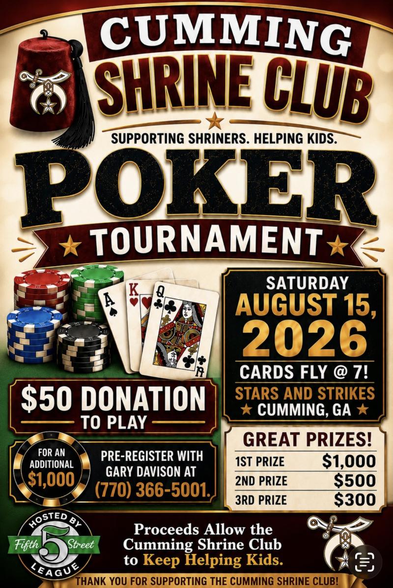 Cumming Shrine Club Poker Tournament - Stars and Strikes at 5thstreetpoker.com
