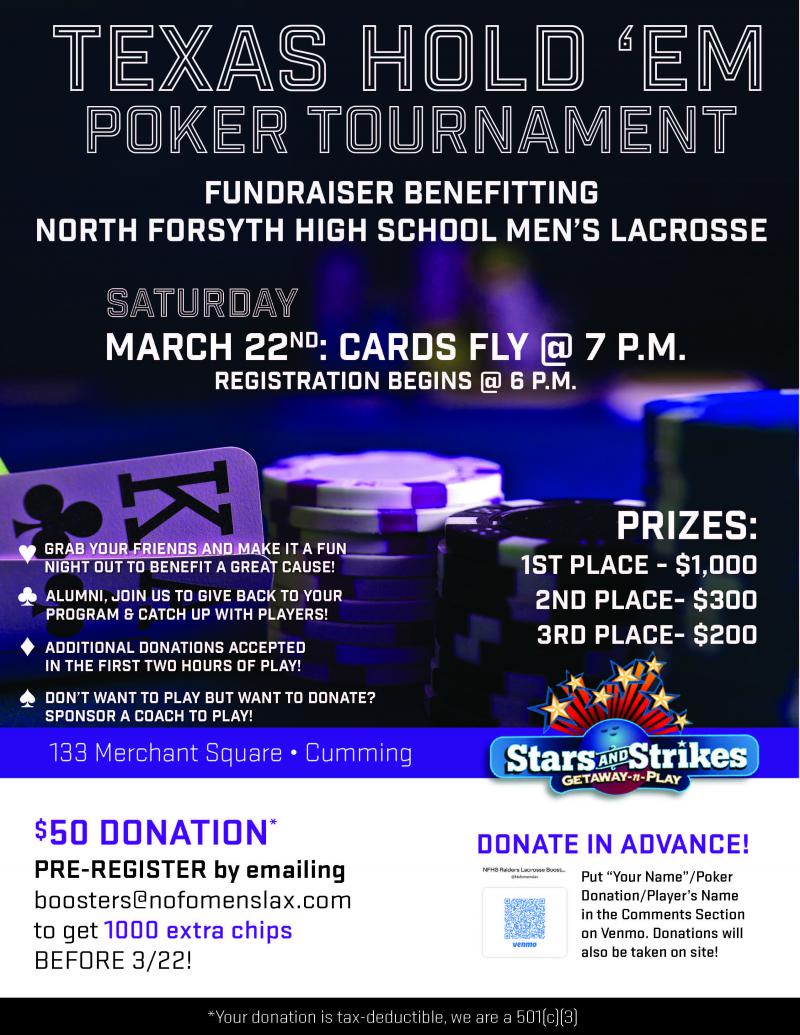 Poker Fundraiser Benefitting NFHS Men's Lacrosse - Stars and Strikes at 5thstreetpoker.com